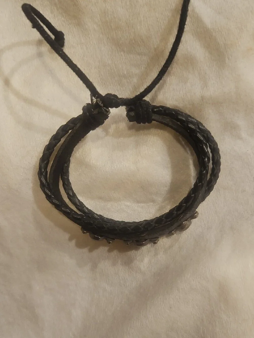 Black Braided Leather Bracelet with Silver Skull Accents